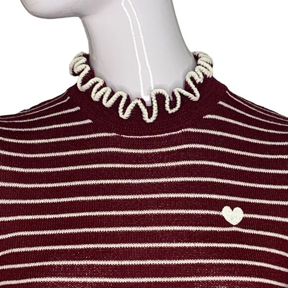 H&M Divided Fine Knit Striped Burgundy and White Pullover Size XS - Picture 2 of 10